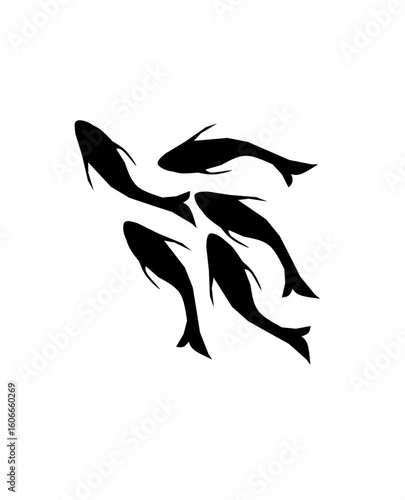 Silhouette of a group of whales swimming together. Ideal for marine life, ocean, wildlife, nature, sea creatures, aquatic animals, minimalistic, and clean vector design.