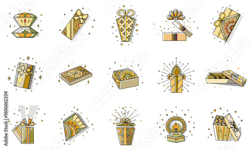 Gift and gift box icon set for blogs, websites, clipart, greeting cards, holidays, packaging, celebration, educational and awareness materials