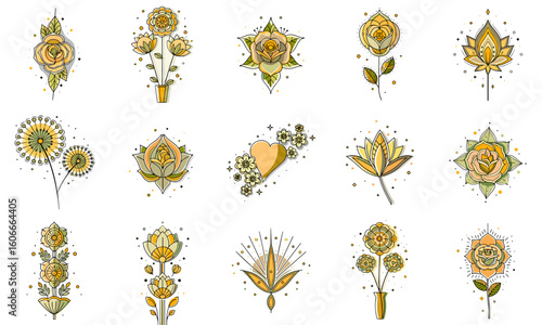 Flowers icon set for blogs, websites, clipart, greeting cards, decor, spring, wedding, educational and awareness materials, presentations