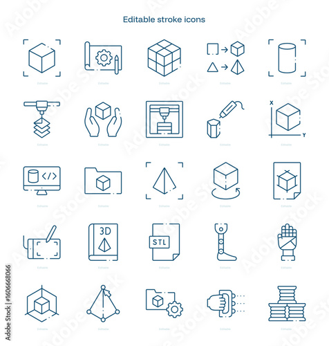3D Printing stroke icon. 3D Printing line icon set. editable stroke icon pack