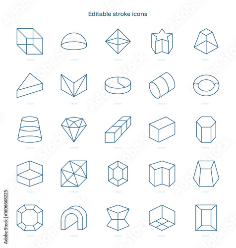 3D Shapes stroke icon. 3D Shapes line icon set. editable stroke icon pack
