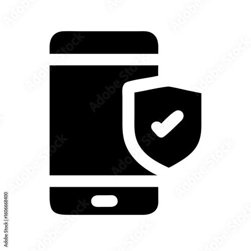 Mobile Phone Security Icon with Shield and Checkmark Symbol