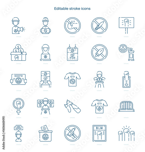 Activism stroke icon. Activism line icon set. editable stroke icon pack