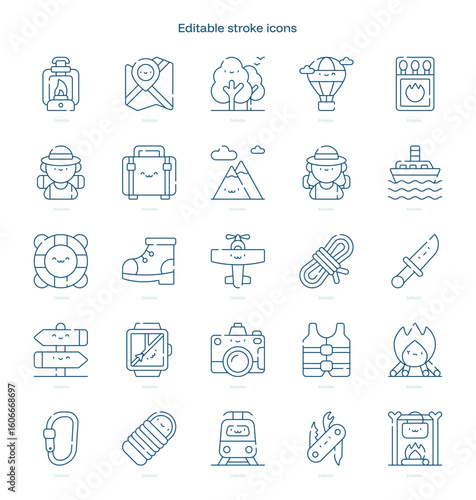 Adventure stroke icon. Adventure line icon set. editable stroke icon pack