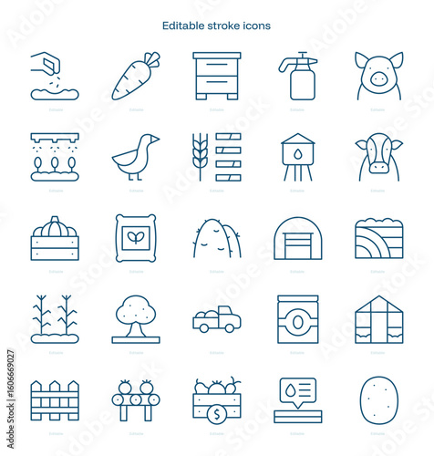 Agriculture stroke icon. Agriculture line icon set. editable stroke icon pack