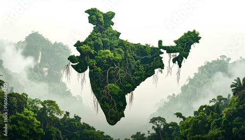 India Map Depicted In Lush Green Forest Landscape, India Map States