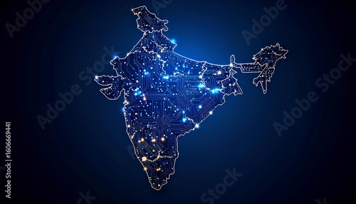 Abstract Circuit Board Map Of A Country, Digital Network Illustration, India Map States