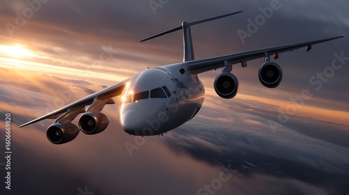 Majestic Airbus A400M Atlas soaring through the sky during a vibrant sunset