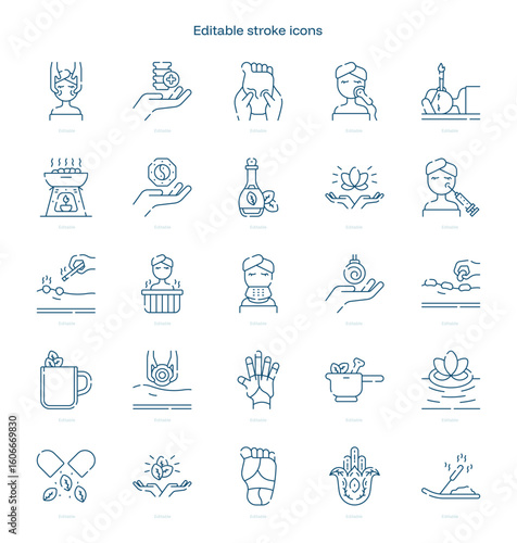 Alternative Medicine stroke icon. Alternative Medicine line icon set. editable stroke icon pack