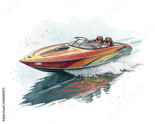 watercolor Jet Boat vector illustration isolated on white background