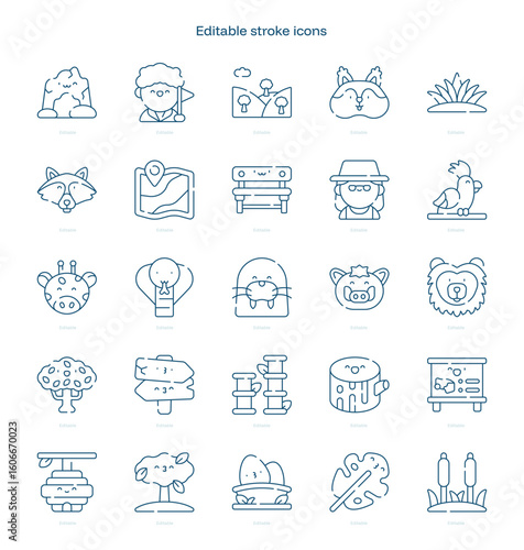 Animal and Nature Park stroke icon. Animal and Nature Park line icon set. editable stroke icon pack