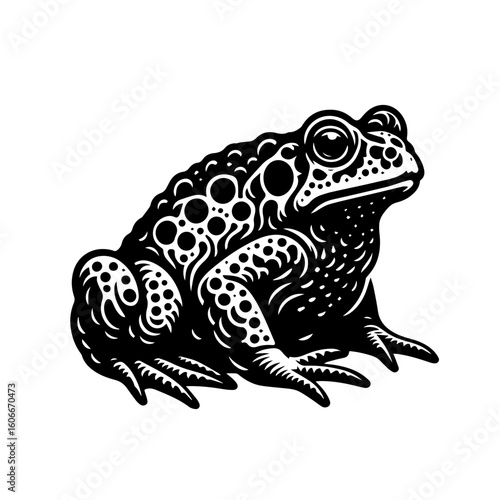 A spotted frog sits patiently, waiting for its next meal, isolated on white background