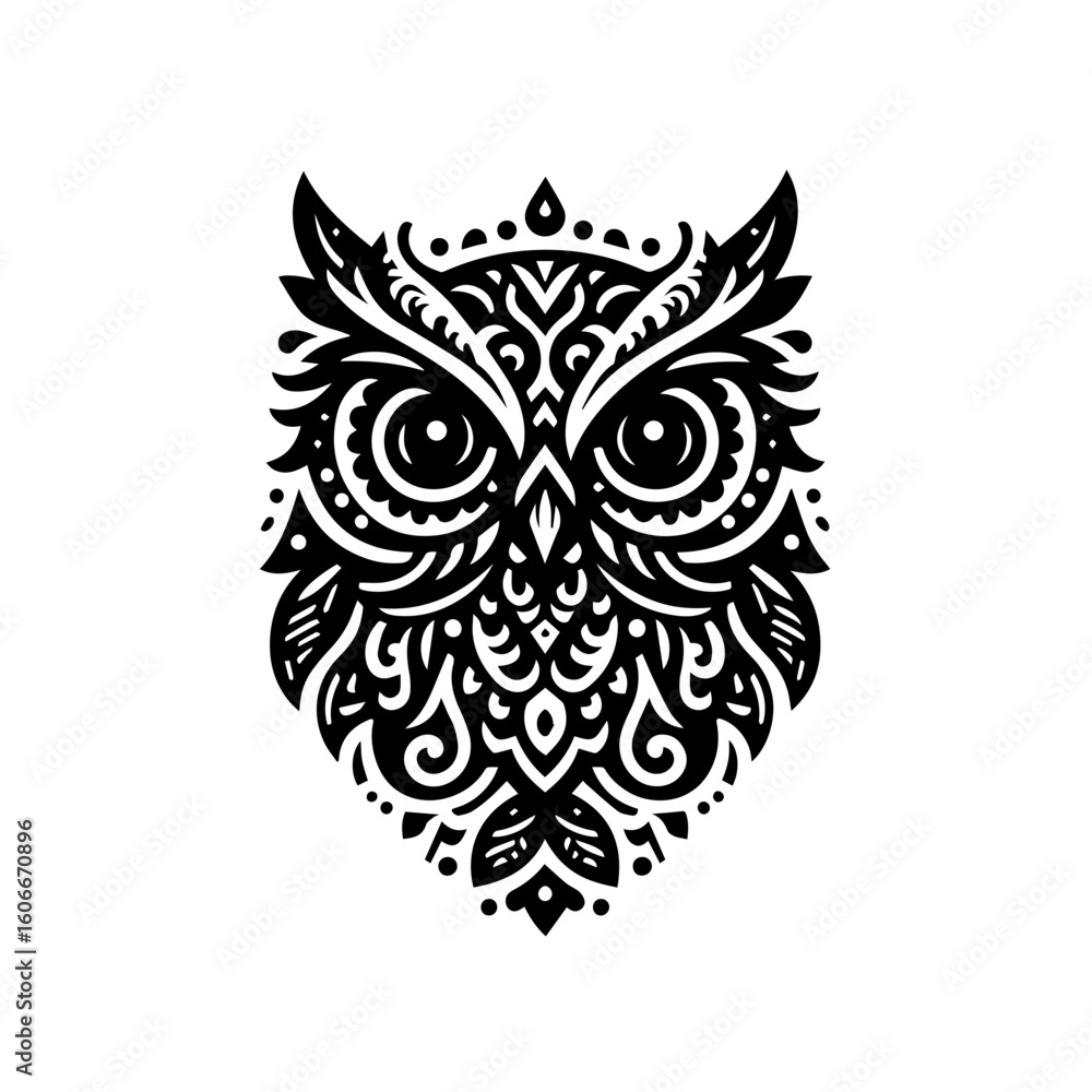 Fototapeta premium A decorative owl illustration isolated on white background