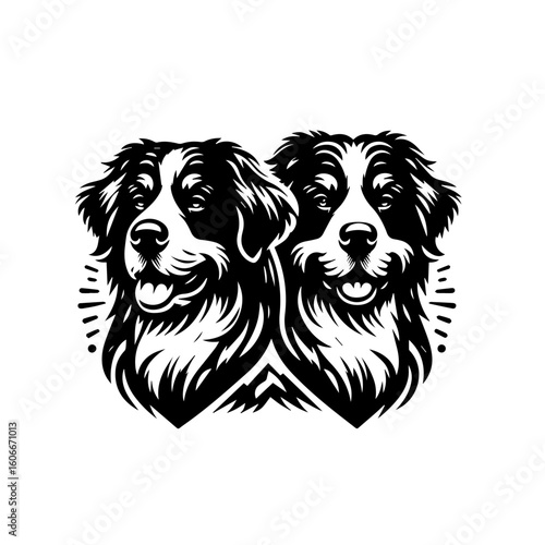 Two bernese mountain dogs isolated on white background