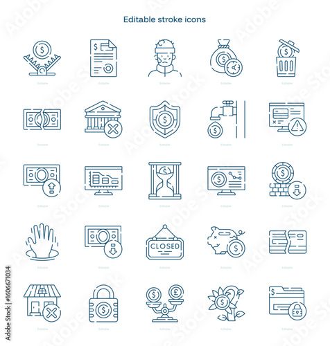 Bankruptcy stroke icon. Bankruptcy line icon set. editable stroke icon pack