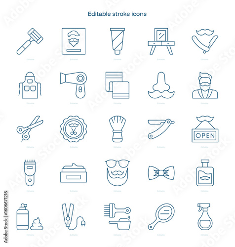 Barber shop stroke icon. Barber shop line icon set. editable stroke icon pack