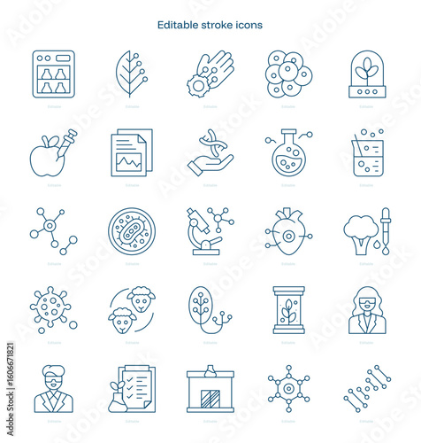 Biotechnology stroke icon. Biotechnology line icon set. editable stroke icon pack