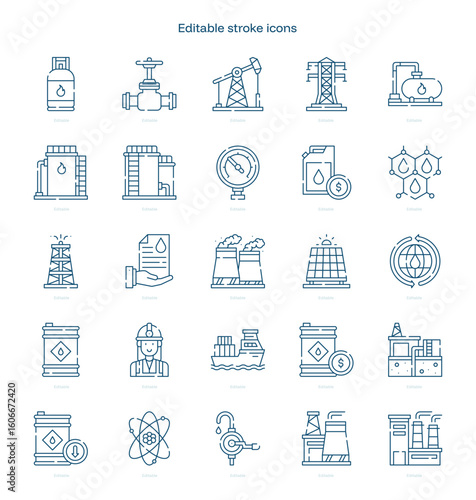 Oil and Gas stroke icon. Oil and Gas line icon set. editable stroke icon pack