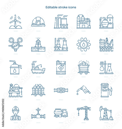 Oil and Gas stroke icon. Oil and Gas line icon set. editable stroke icon pack