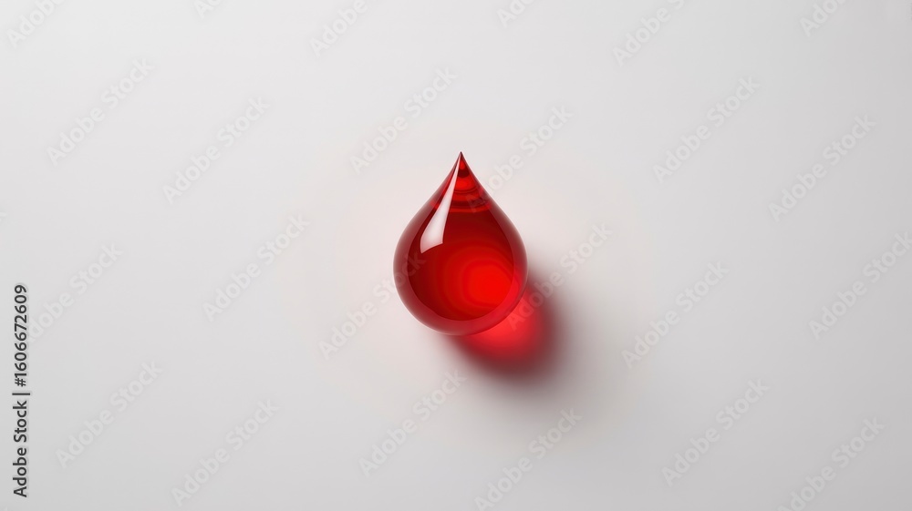Fototapeta premium Single Red Drop of Blood on White Background Medical, Health, and Donation Concept