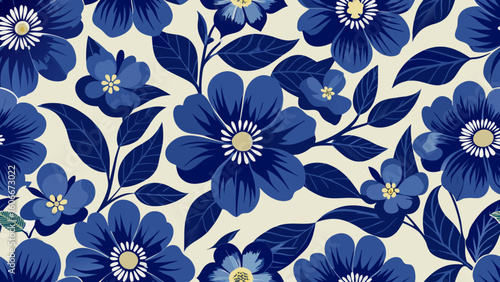 seamless floral pattern with dark blue backgrounds flowers for decorative backdrops can be used wallpapers, patterned fills, webs pages, surface textures, book covers, elegant, graphic, luxury, 