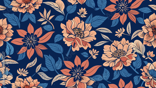 seamless floral pattern with dark blue backgrounds flowers for decorative backdrops can be used wallpapers, patterned fills, webs pages, surface textures, book covers, elegant, graphic, luxury, 