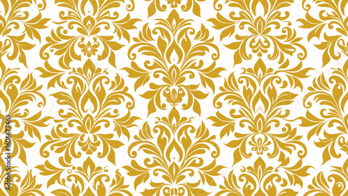 Damask ornamental seamless patterns elements golden colors isolated white backgrounds. Elegant luxury texture for wallpapers, backgrounds and page fill, surface textures, books cover,gold, curtain, 
