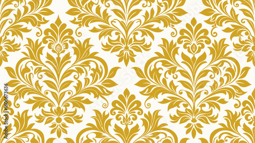 Damask ornamental seamless patterns elements golden colors isolated white backgrounds. Elegant luxury texture for wallpapers, backgrounds and page fill, surface textures, books cover,gold, curtain, 