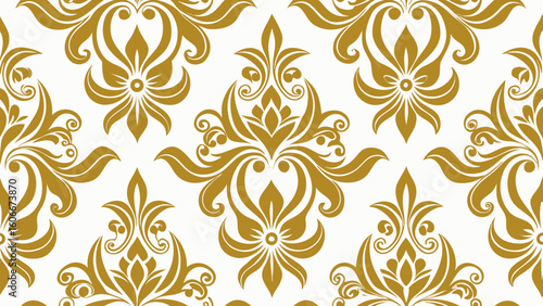 seamless pattern ornamental design golden color isolated white backgrounds for knitted fabric textured, fabric printing, birthday invitations cover,gold, damask, ethnic, invitation, luxury, material, 