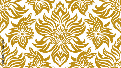 Motif batik seamlessly pattern golden colors isolated white backgrounds for knitted fabric textured, fabric printing, birthday invitations covers, wraps paper,multi-colored background, pastel colored,