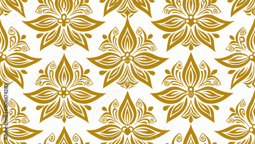 Motif batik seamlessly pattern golden colors isolated white backgrounds for knitted fabric textured, fabric printing, birthday invitations covers, wraps paper,multi-colored background, pastel colored,