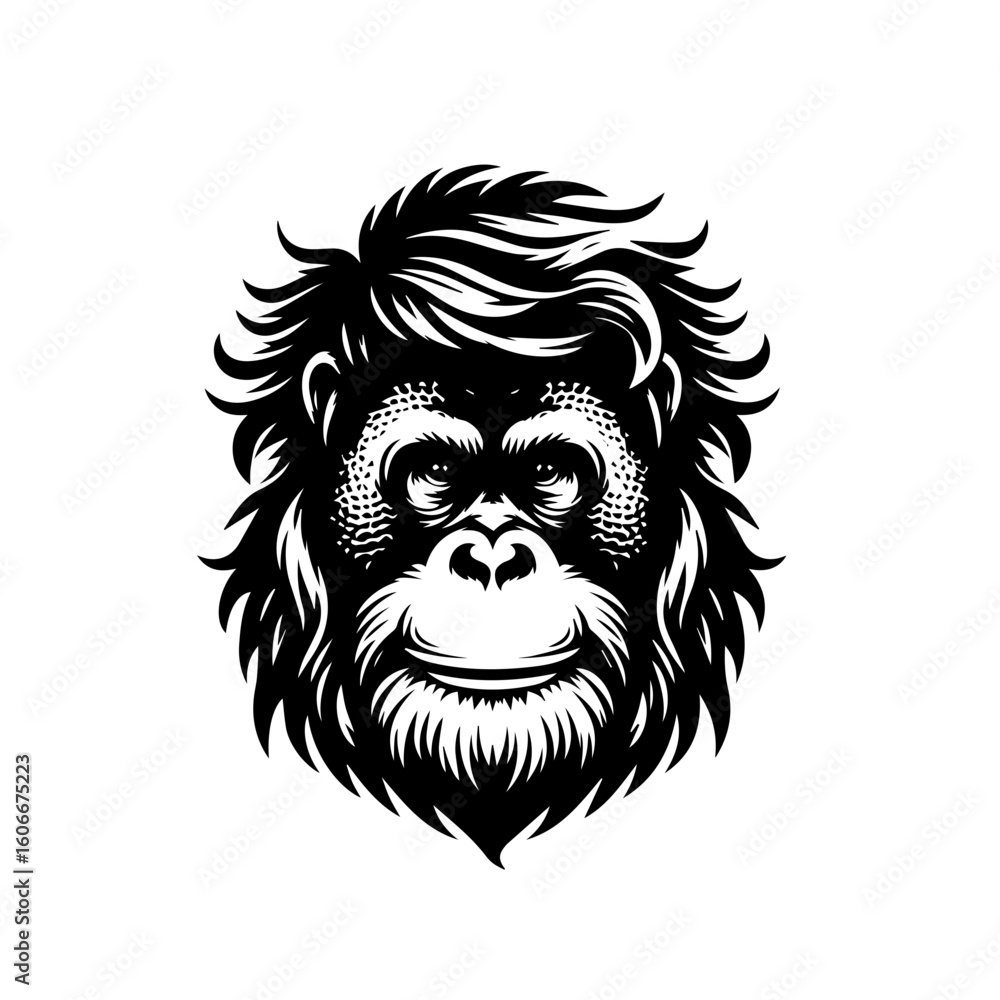 Fototapeta premium A detailed orangutan face illustration isolated on white background