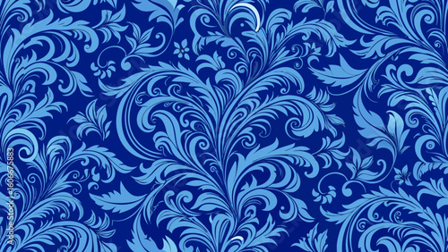 Seamless blue knitted fabric textured wallpapers with a patterns of curls and floral elements for textile wallpapers, books cover, Digital interfaces, artistic, curl, damask, elegant, ethnic, graphic,