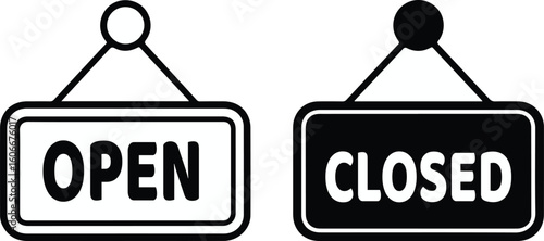 Open Closed Sign Vector Illustration Black and White Shop Business Signage