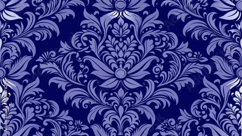 Seamless damask floral patterned dark blue colors backgrounds for decorative backdrops can be used wallpaper, pattern fills, web page, surface textures, book cover,cover, damask, drapery, elegance, 
