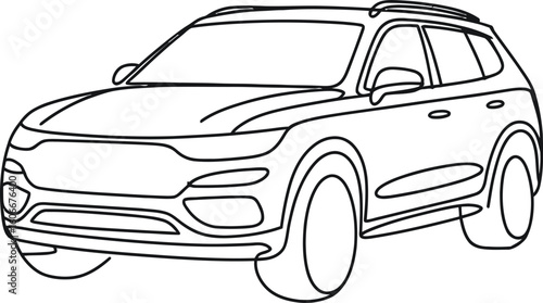 Modern suv vehicle outline drawing on a white background