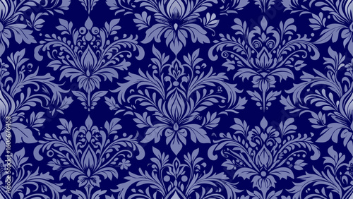 Seamless damask floral patterned dark blue colors backgrounds for decorative backdrops can be used wallpaper, pattern fills, web page, surface textures, book cover,cover, damask, drapery, elegance, 