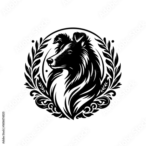 A black and white collie illustration isolated on white background