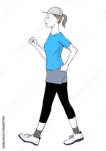 イラスト素材：ウォーキング・女性・健康・美容