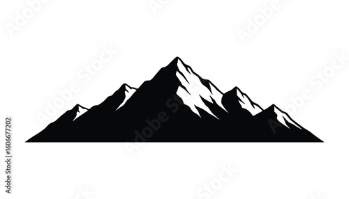 Silhouette Mountain Range Peak with Snow Capped Summits, Adventure Outdoors Landscape Vector Illustration