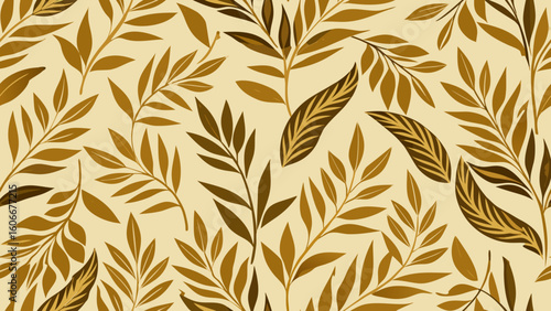 Vector illustration golden Seamless pattern with hand drawn branches and leaves for Fashionable textile, book covers, gold - metal, drawing - art product, bunch of flowers, bridal shower, seamless