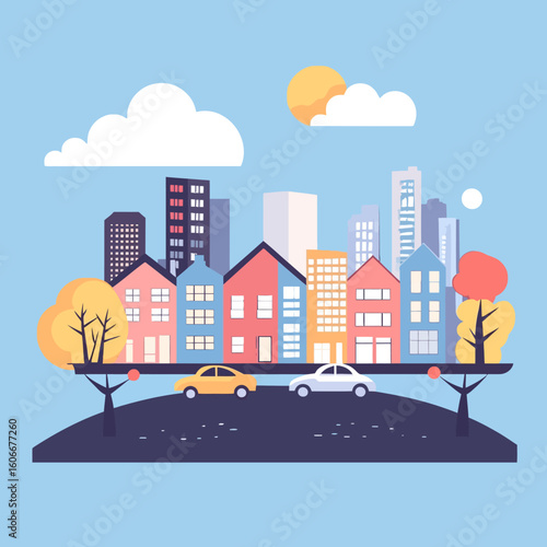 Town life - modern flat design style vector illustration