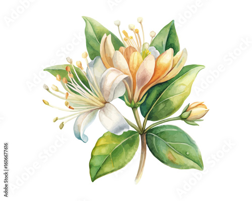 watercolor honeysuckle vector illustration isolated on white background
