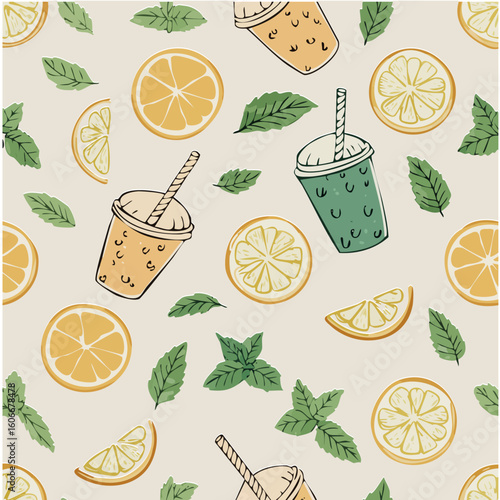 A collection of smooth vector patterns, including a refreshing orange slice-themed background. Perfect for wrapping paper, fabrics, digital wallpaper, and summer-themed design.