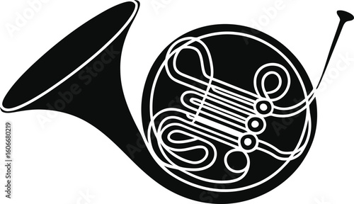 Black silhouette of a french horn musical instrument