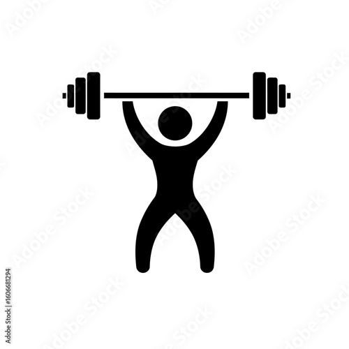A black silhouette icon depicts a person performing a weightlifting exercise, symbolizing strength, fitness, and a healthy lifestyle.