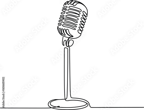 Retro microphone on a stand continuous line drawing