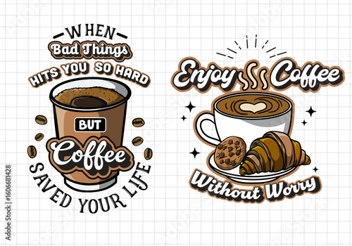 Hand-drawn coffee lettering typography. Coffee quotes phrase background illustration.