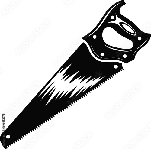 Hand Saw Silhouette Vector Illustration, Transparent Background.