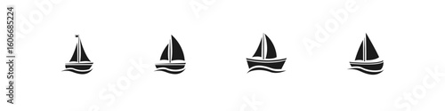 Sailboat icon. Sail boat vector set. Yacht sailing icon set. Nautical logo. Sailing vessel regatta sign. Isolated sailboat vector set.